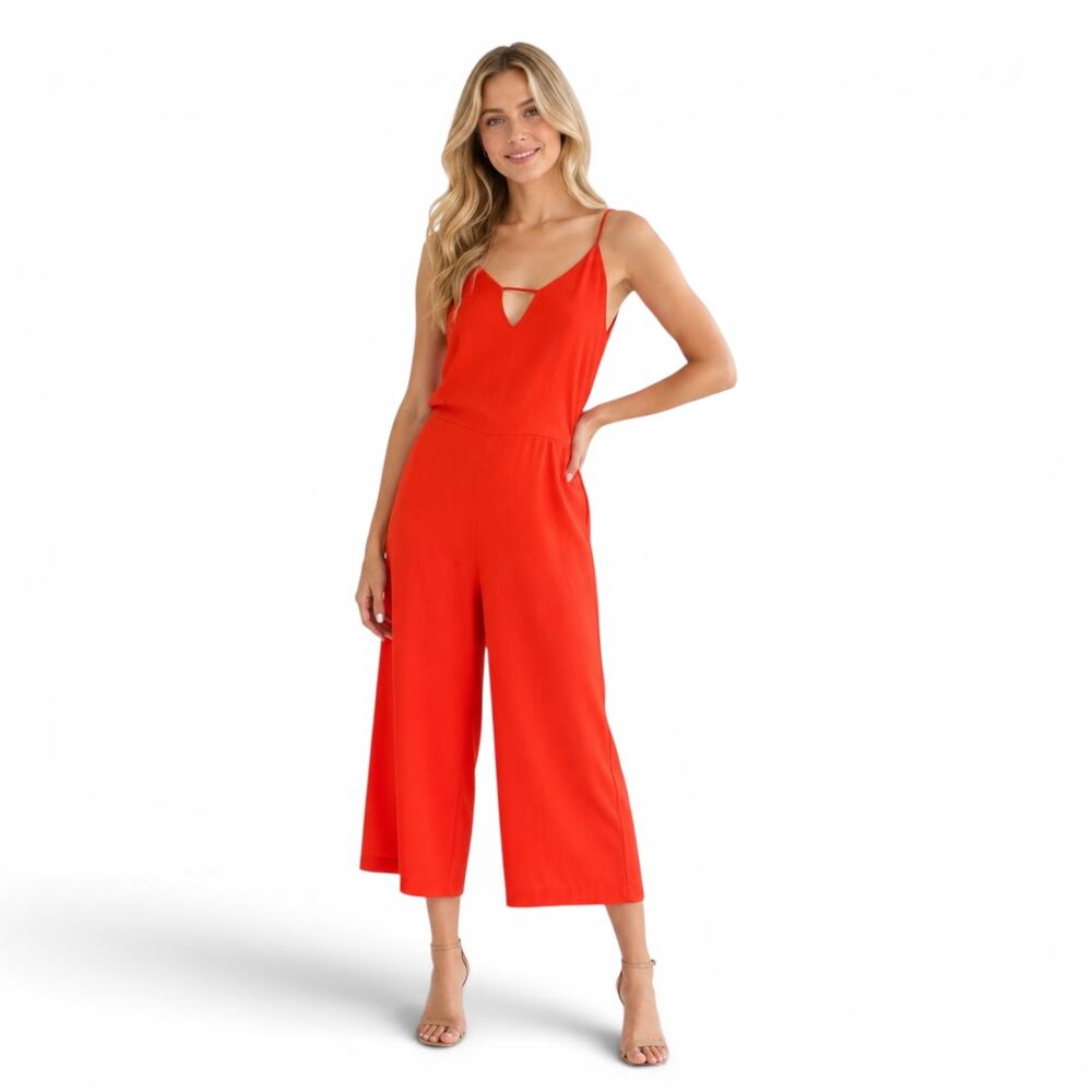 Lumiere Women's Sleeveless Cutout Jumpsuit Romper Size M Orange Wide Leg Cropped